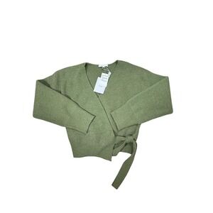WAYF Sweater Womens XL Green Wrap Belted V Neck Knit Cropped Nordstrom